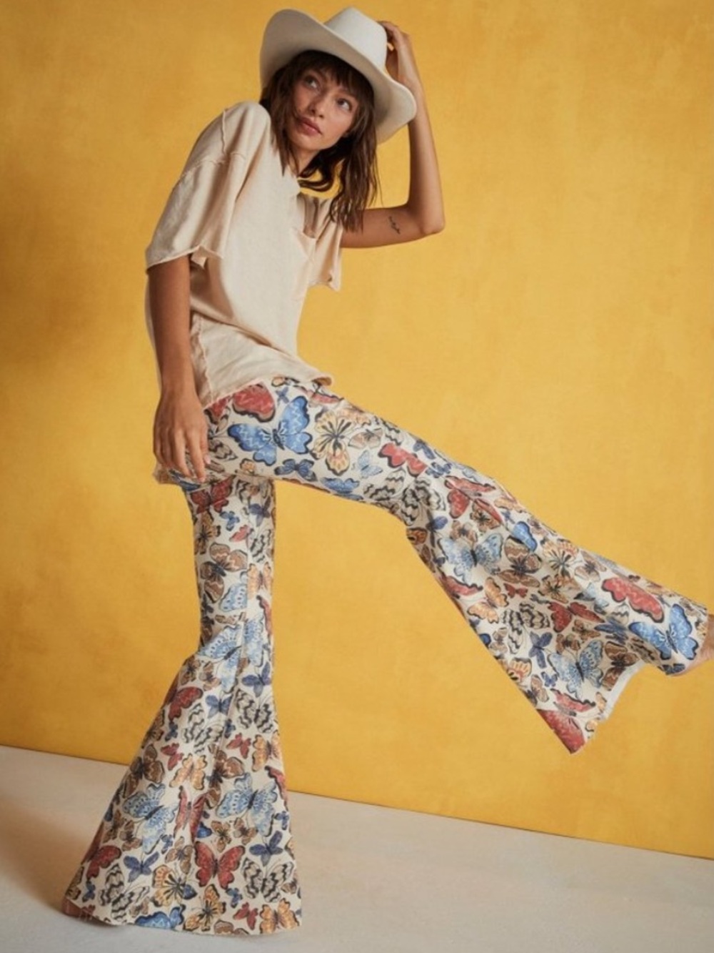 NWT Free People Just Float On Butterfly Print Flare Jeans 28 Boho Festival - Picture 6 of 11